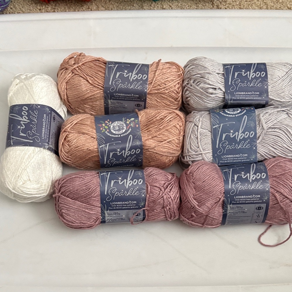 Lion Brand Truboo Sparkle Yarn Set - Cream, Tan, Gray